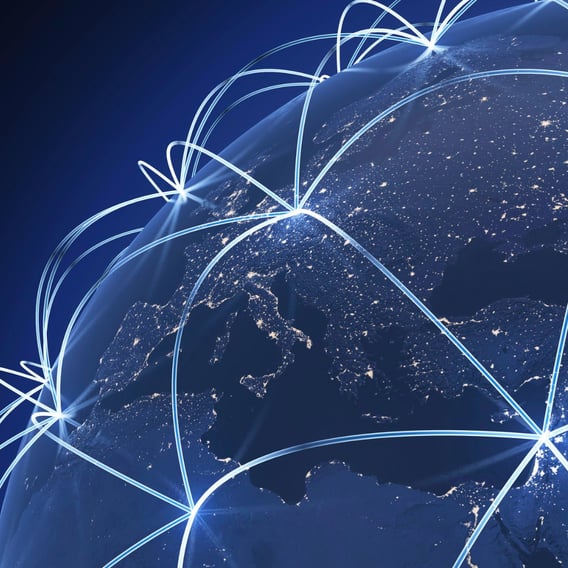 Global night view with glowing network connection lines